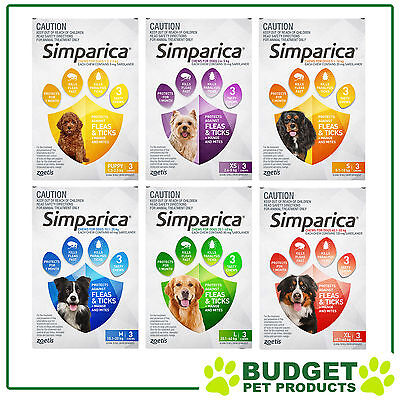 Simparica For Dogs Flea And Tick Treatment 3 Chews All Sizes • 34.99$