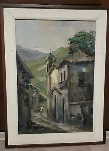 1970 Gilberto Ernesto Oil Painting Village Street Original Frame Gallery Piece - Picture 1 of 8