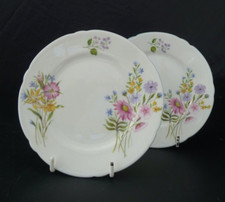 2 x Shelley Wild Flowers Tea Plates Pink, Blue and Yellow