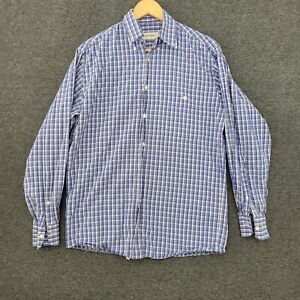 Jacques Britt Mens Long Sleeve Blue Plaid Button Down Shirt Size Medium 15/38