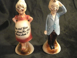 Vintage Enesco Ceramic- Mr. & Mrs. Expecting Couple Salt & Pepper Shakers-Japan - Picture 1 of 3