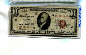 1929 $10 CHICAGO ILLINOIS BROWN SEAL CURRENCY NOTE VG 3662T - Picture 1 of 1