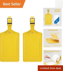 Elegantes etiquetas de equipaje de cuero sintético con solapa de privacidad - Paquete de 2 en amarillo energético - Imagen 1 de 8