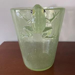 Neon Lime Green Heavy Acrylic Lucite Tree Frog Trash Can Basket Ice Bucket 1960s - Picture 1 of 10