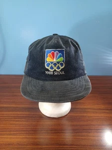 Cappello vintage NBC 1988 Olimpiadi di Seoul nero velluto a coste snapback USA sport sbiadito - Foto 1 di 11