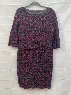 Alex Marie Purple Black Lace Cocktail Party Dress 3/4 Sleeve Lined Size 12 - Image 1 of 4