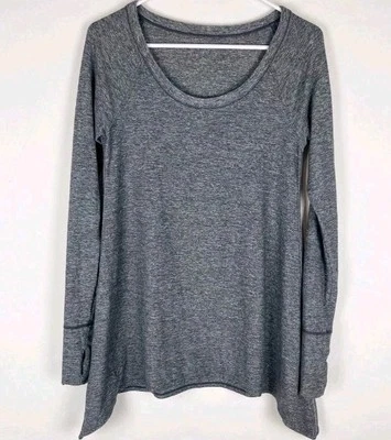 Camiseta de ensayo Lululemon para mujer 4 manga larga gris jaspeado agujeros para el pulgar Mgd Foto 1 de 4