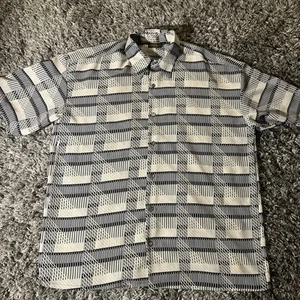 VTG Monzini Collection Button Up Shirt Blue Black Beige Men’s 2XL USA Made - Picture 1 of 18