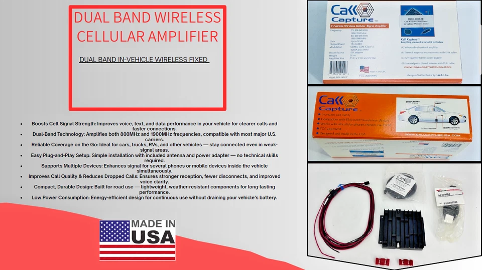 IN-VEHICLE WIRELESS CELLULAR SIGNAL AMPLIFIER CALL CAPTURE DUAL BAND 12V - Image 1 of 4