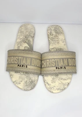 Christian Dior Dway Grey Embrioded Flat Slides Size EU 38 US 7.5 - Image 1 of 4