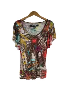 Desigual Damen leichte Bluse Größe L Top Art to Wear Abstrakt Boho Strand - Bild 1 von 8