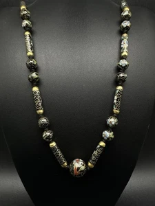 VTG Chinese Enamel Flower Cloisonné Beaded Necklace 28” - Picture 1 of 11