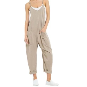 Oufeiya Jumpsuit lockerer Overall Damen US 6 Taschen taupe Hot Shot Dupe Boho neu ohne Etikett - Bild 1 von 13