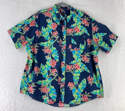 Lands' End Traditional Fit Button-Up Shirt Mens Size XL Blue 100% Linen Hawaiian - Image 1 of 4