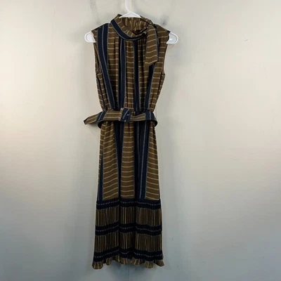 Gracia Womens Small Dress Brown Black Geometric Sleeveless Belt Midi Tank 13216 - Image 1 of 4