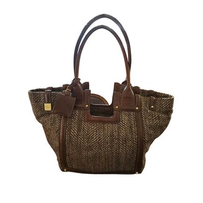 Tumi Tweed Leather Tote Bag Brown Woven Structured Large Shoulder Work Purse - Image 1 of 4