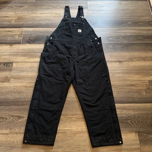 Carhartt Overalls Mens XXL Short Black 104031 Insulated Double Knee Bibs Canvas - Picture 1 of 14