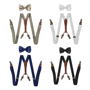 Tirantes elásticos con pajarita 1 pieza tirantes ajustables con espalda en Y 4 clips para adultos - Imagen 1 de 17