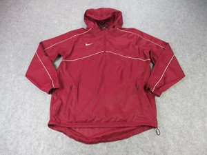 Nike Jacket Mens Medium Red White Swoosh Mesh Lined Windbreaker Hooded Pullover - Picture 1 of 11