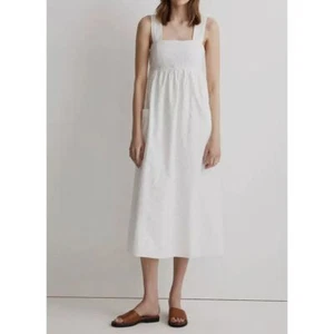 Madewell Cutout-Back Empire White Midi Floral Print Cottage Boho Dress Size 10 - Picture 1 of 8