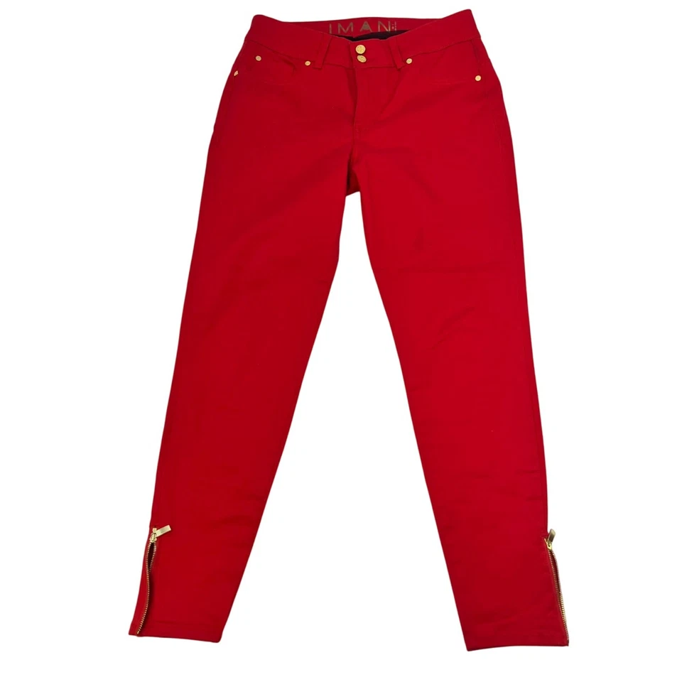 Calça skinny feminina IMAN com zíper no tornozelo cintura média vermelha tamanho 8 - Imagem 1 de 4