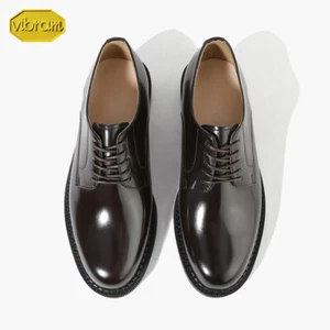 Firenze Atelier Men's Polished Brown Leather Oxford Derby Shoes W/ Vibram Sole - Picture 1 of 19