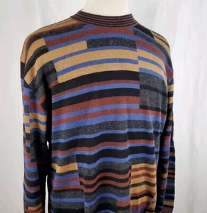 Vintage Jhane Barnes Mens XL Baby Alpaca Silk Knit Sweater Pullover Colorblock - Picture 1 of 8