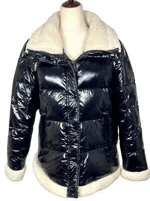 SANCTUARY High Shine Down Jacket Shearling Collar Black Sz M NWOT - Image 1 of 4
