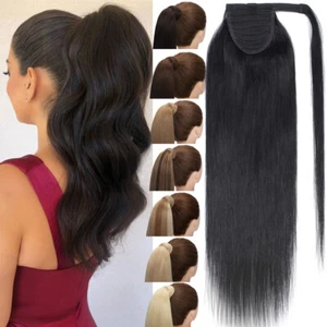 Invisible 100% Remy Human Hair Ponytail Extensions Clip In Wrap Around Pony Tail - Picture 1 of 92