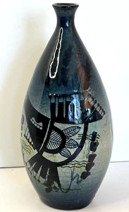 Freiria Torres Vedras Portugal Pottery Soliflore Vase Abstract Fish Signed RARE - Picture 1 of 9