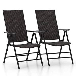 2er Set Rattan wicker Hochlehner Gartenstuhl Klappstuhl Braun 7 Positionen - Bild 1 von 6