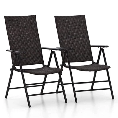 2er Set Rattan wicker Hochlehner Gartenstuhl Klappstuhl Braun 7 Positionen - Bild 1 von 4