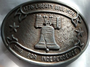 Vintage Liberty Bell Belt Buckle 1980's Oval Brass Stainless Steel Western Rare - Picture 1 of 4