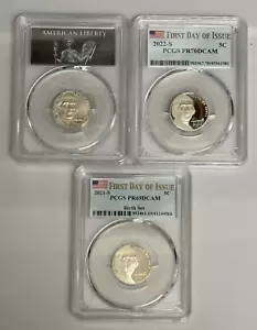 Set 3 monete Jefferson Nickels 2022 21, 17 S PR70DCAM FDOI PCGS - Foto 1 di 2
