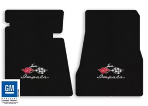 1958 Chevrolet Impala - Black Classic Loop Carpet Front Floor Mats - Flags Logo - Picture 1 of 11