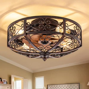Rustic Ceiling Fan with Light, 4 - E26 Lamp Vintage 20" Modern Enclosed Ceiling - Picture 1 of 9