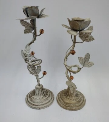 金属叶花卉锥形晚餐烛台金色/奶油色 9.25 英寸 8.5  — 第 1/4 张图片