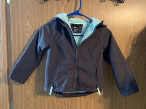 Girls XS 4/5 All In Motion Faux Fur Lined Tull Zip Softshell Jacket Gray & Teal - Picture 1 of 6