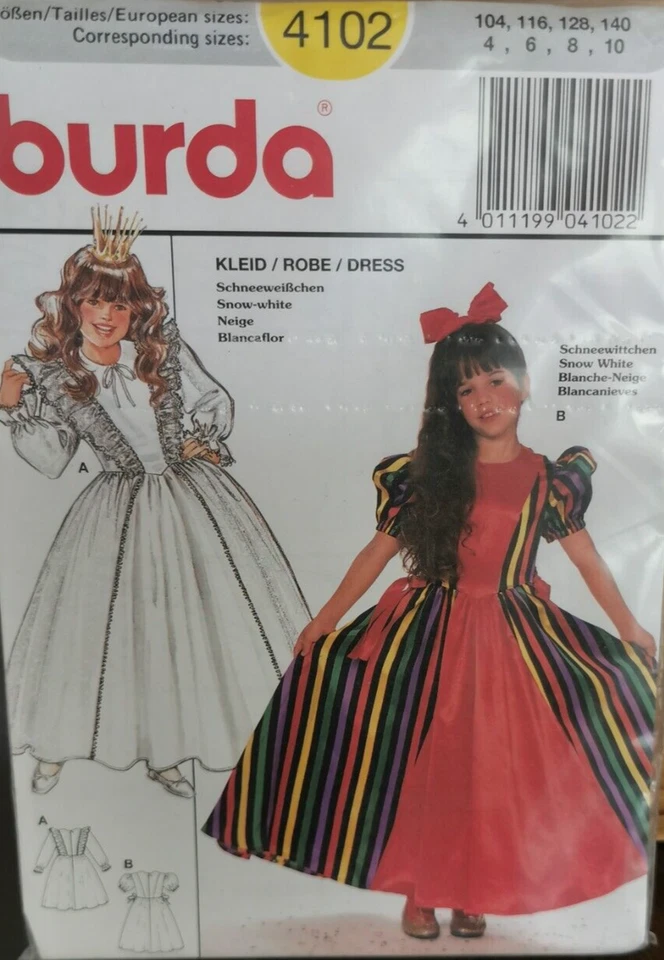 4102  PATRON BURDA  COSTUME CARNAVAL PRINCESSE BLANCHE NEIGE  4 AU 10 ANS - Photo 1/1