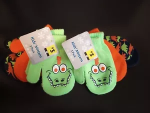 Two (2) Kids 3 Pack Mittens Dinosaur Theme - Picture 1 of 2