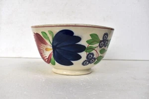 Antique Spongeware Pottery Bowl Profusely Decorated With Flower Made In England" - Picture 1 of 12