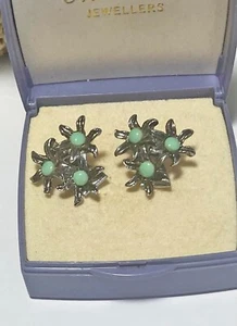 Vintage Ohrringe Clip On Floral Silberfarben Türkis - Bild 1 von 4