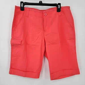 DKNY Jeans Women's Size 8 Coral Bermuda Shorts Cotton Blend Button Front - Picture 1 of 9