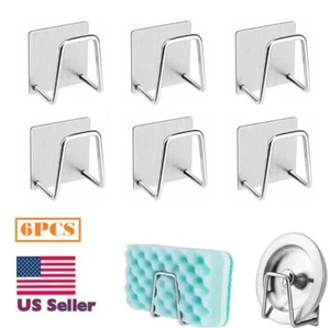 6pcs Adhesive Sponge Holder Sink Caddy for Kitchen Accessories Stainless Steel - Picture 1 of 12