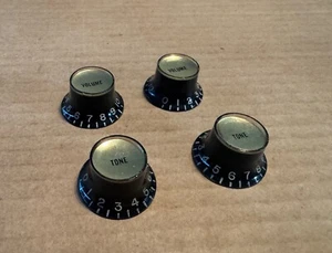 Gibson Vintage Black Reflector Knobs Gold Inserts Les Paul ES SG 1960’s 1970’s - Picture 1 of 6