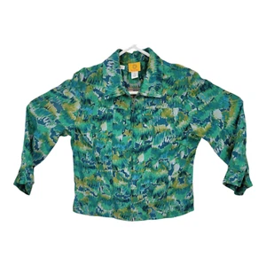 Ruby Rd Womens Zip Front Collared Jacket Green Multicolor Size 12 - Picture 1 of 9