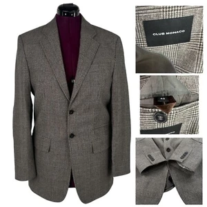 CLUB MONACO Sport Coat 40R Blazer Jacket Wool Brown Plaid Elbow Patch Equestrian - Picture 1 of 21