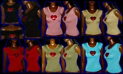 Sexy Miss Trendy Women's Glitter Sequin Shirt Heart Design Girly Top XS/S NEW - Image 1 of 4