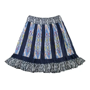 Sz S Blue Patchwork Stripe Kilim Boho Print Skirt Cotton Classic Comfort Summer - Picture 1 of 8