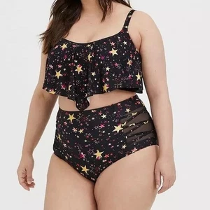 Torrid Celestial Stars Bikini Swimsuit Top Size 1X Flounce Wirefree Cosmic Foil - Picture 1 of 10
